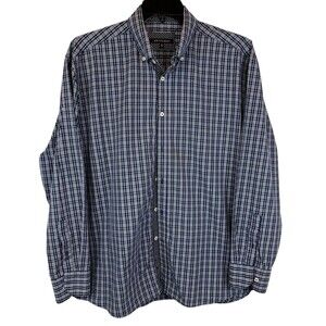 Britches Men's Blue Plaid Shirt Button Front w Contrast Collar & Cuff Size XL